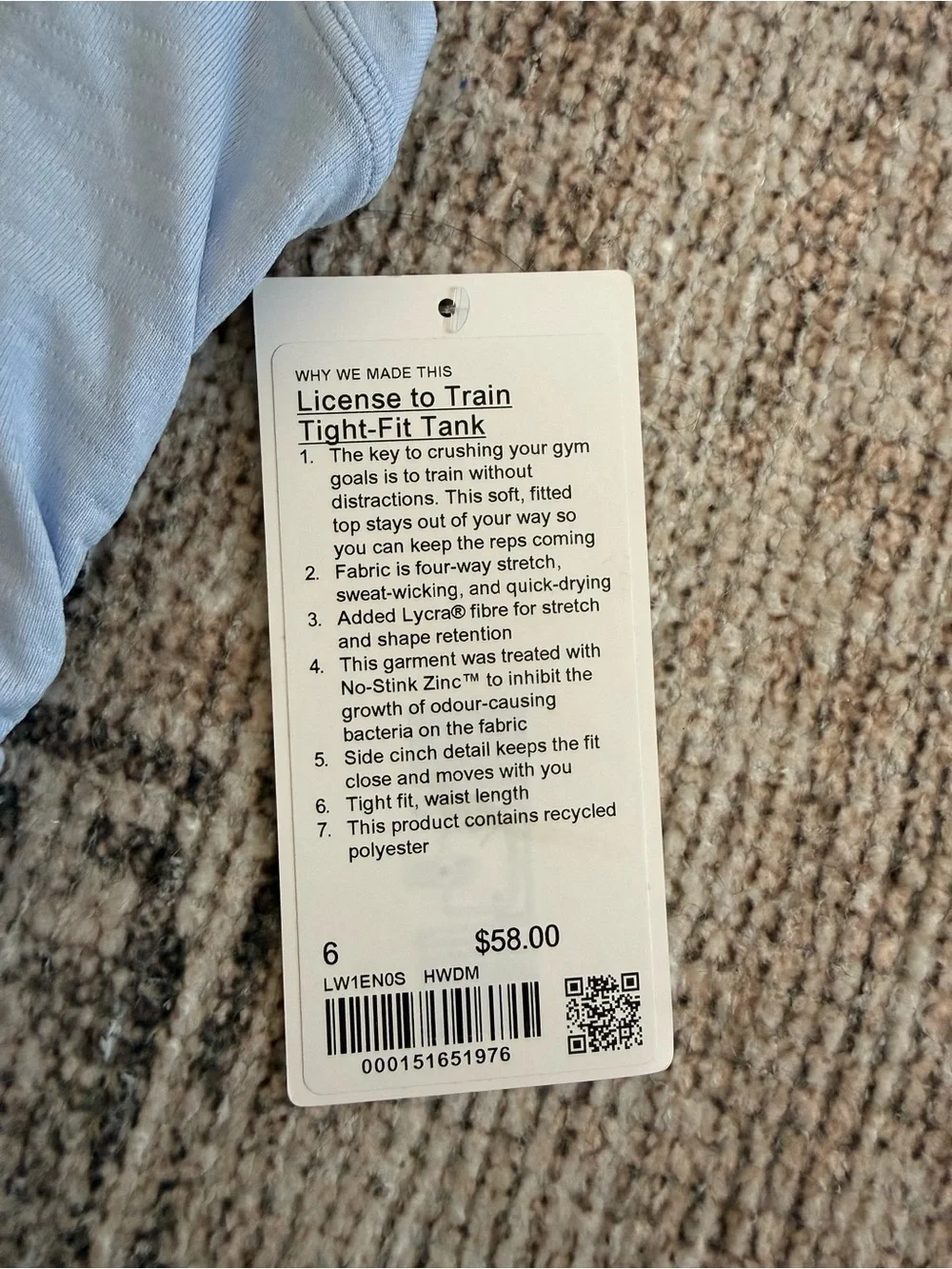 Lululemon License To Train Tight-Fit Tank NWT 6